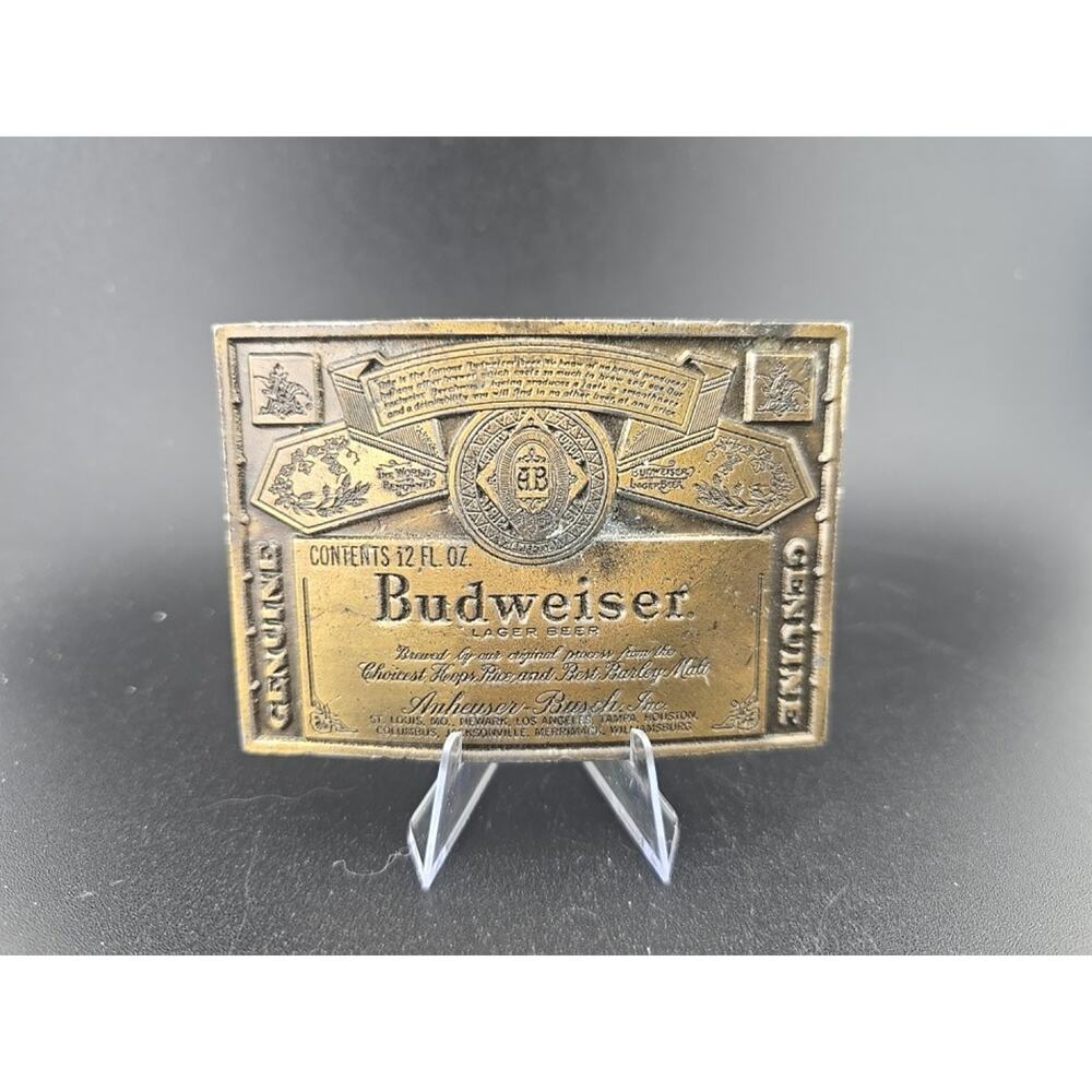 Vintage Aunheuser Busch Budweiser Beer Brass Belt Buckle Lewis Buckles Chicago